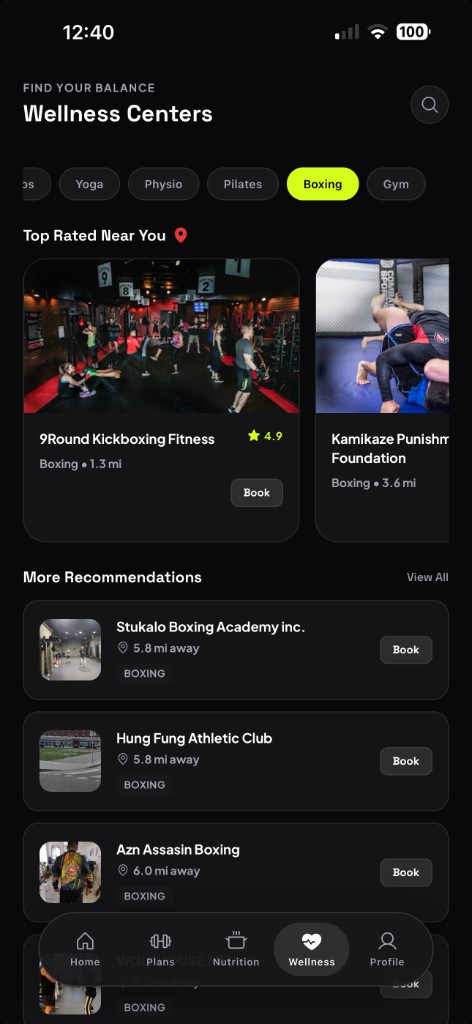 Wellness Centers: Boxing selected, top rated near you with Book, more recommendations with distances